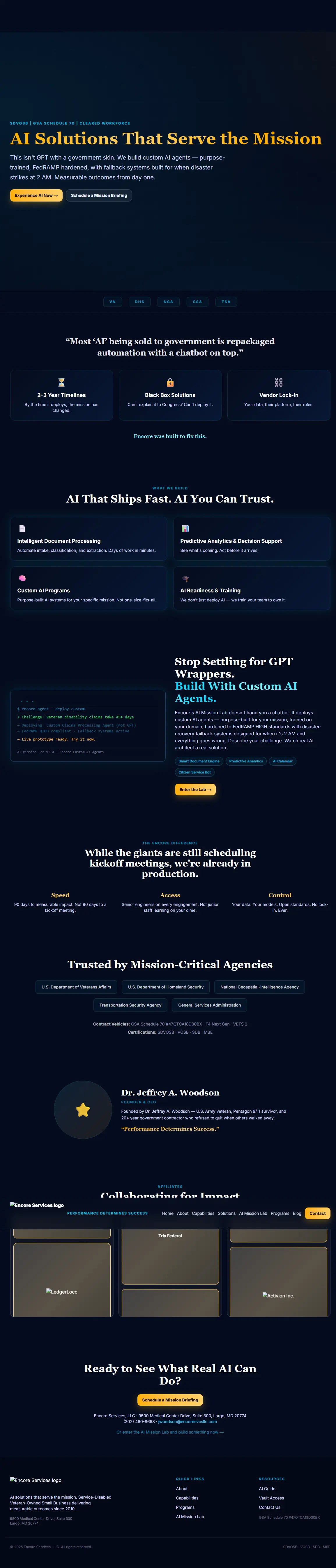 Encore Services homepage